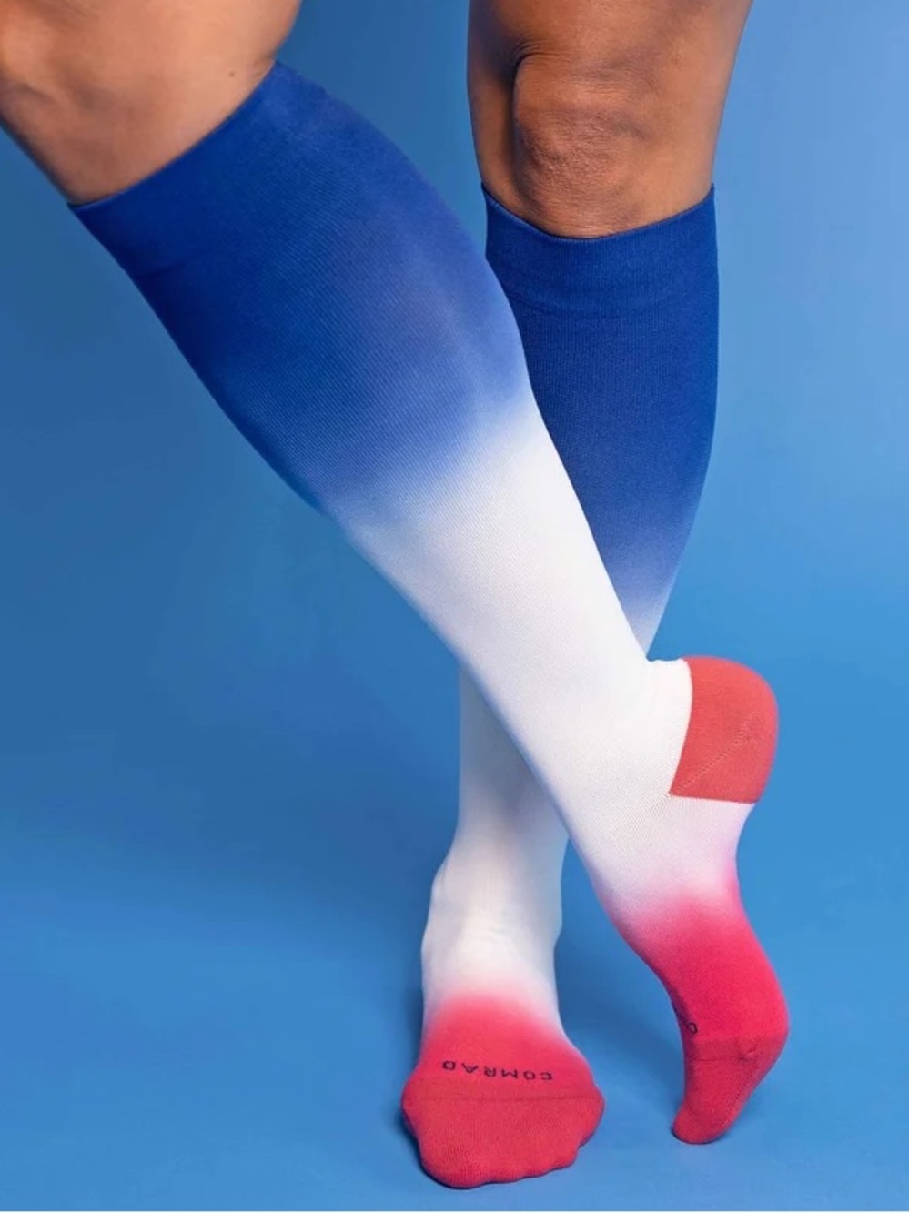 Men's unisex Ombre Knee-High compression Socks Blue White Red wide calf POTS 🇺🇸